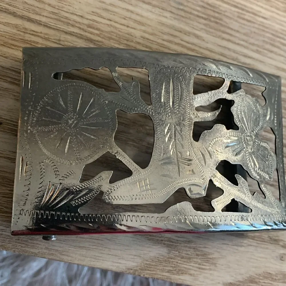 Alpaca Mexico Lightweight Cutout Style Cowboy Boot Handmade‎ Vintage Belt Buckle